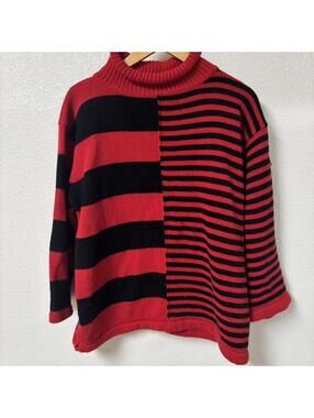 Vintage Red and Black Striped Turtleneck Sweater